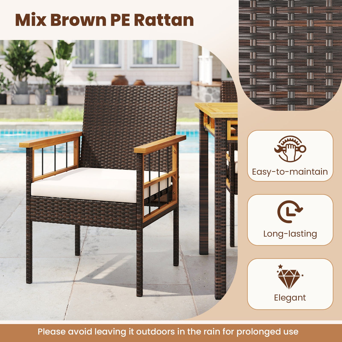 7 Pieces PE Wicker Patio Dining Set for Garden and Backyard