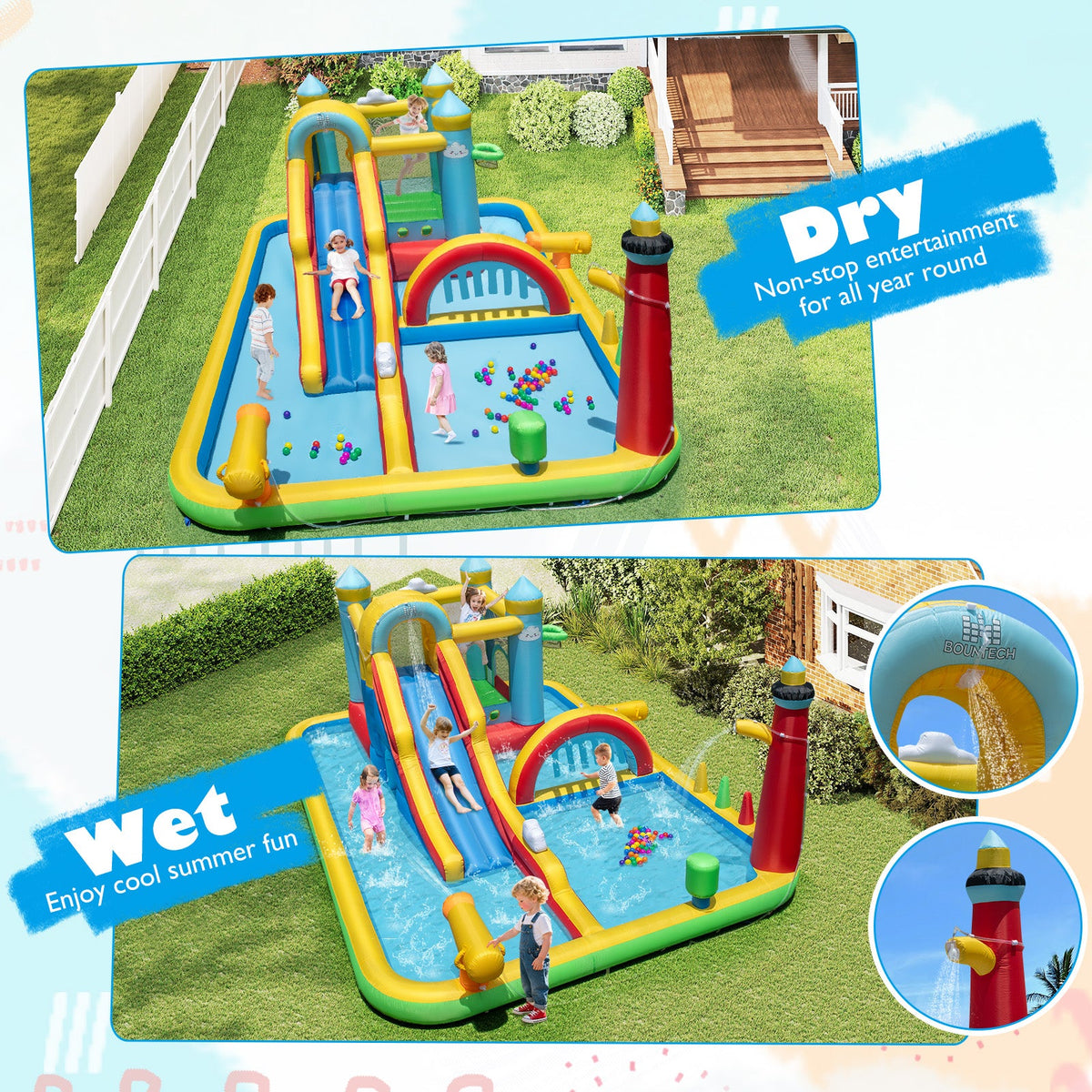 Inflatable Water Slide with Jumping Area and Climbing Wall(with 680W Blower)