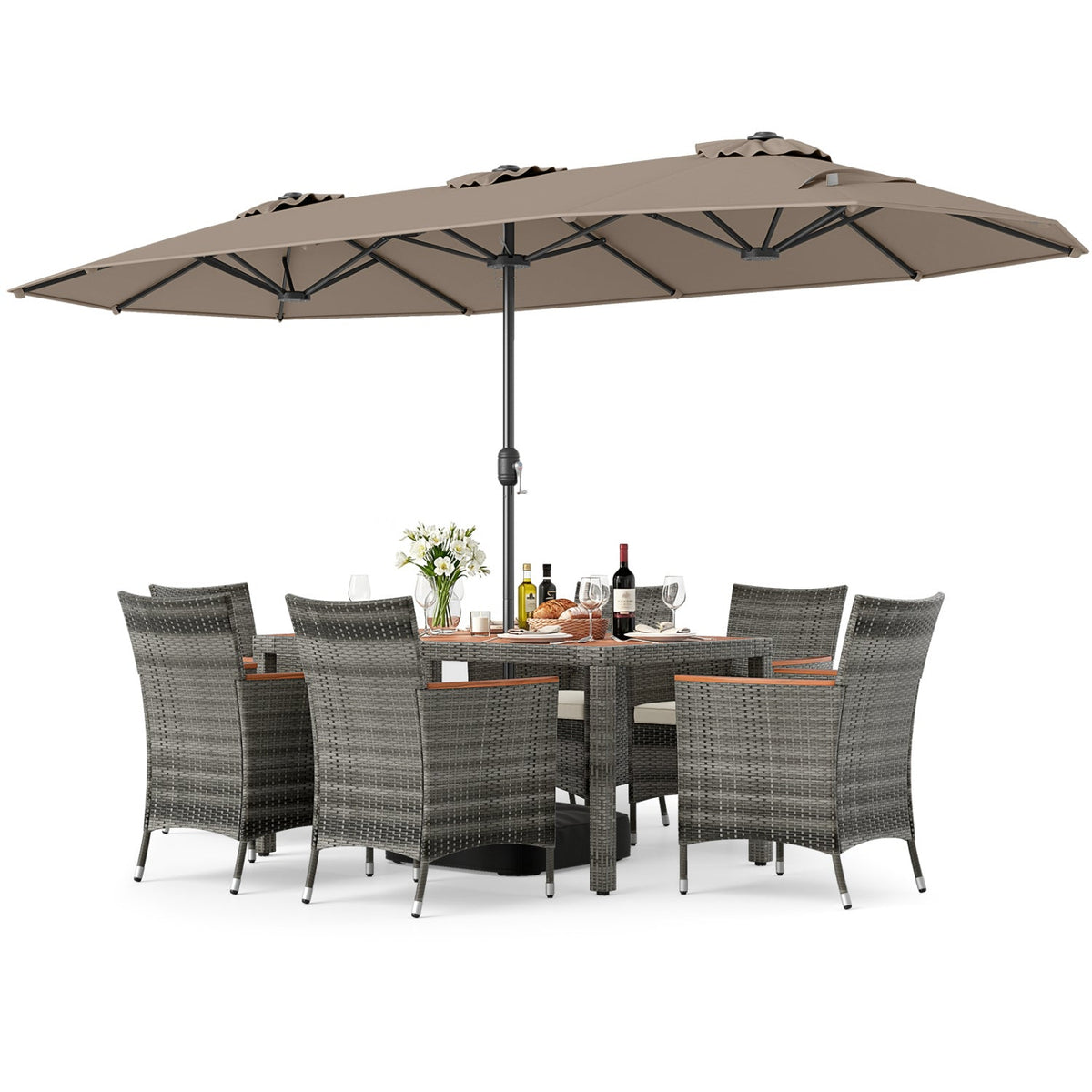 8-Piece Patio Dining Set with Double-Sided Market Umbrella