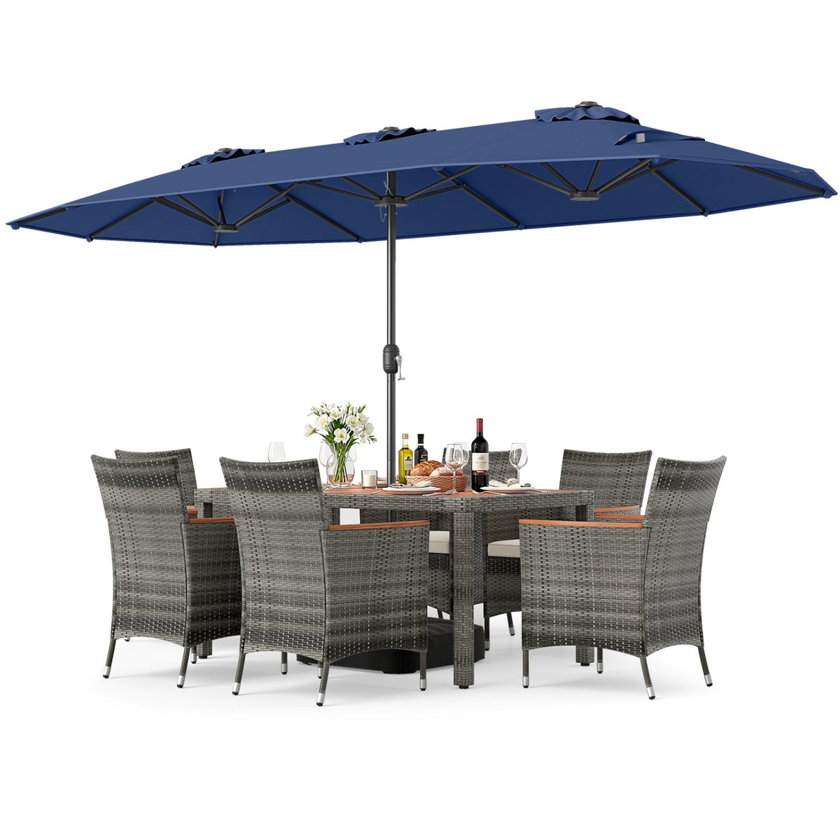 8-Piece Patio Dining Set with Double-Sided Market Umbrella