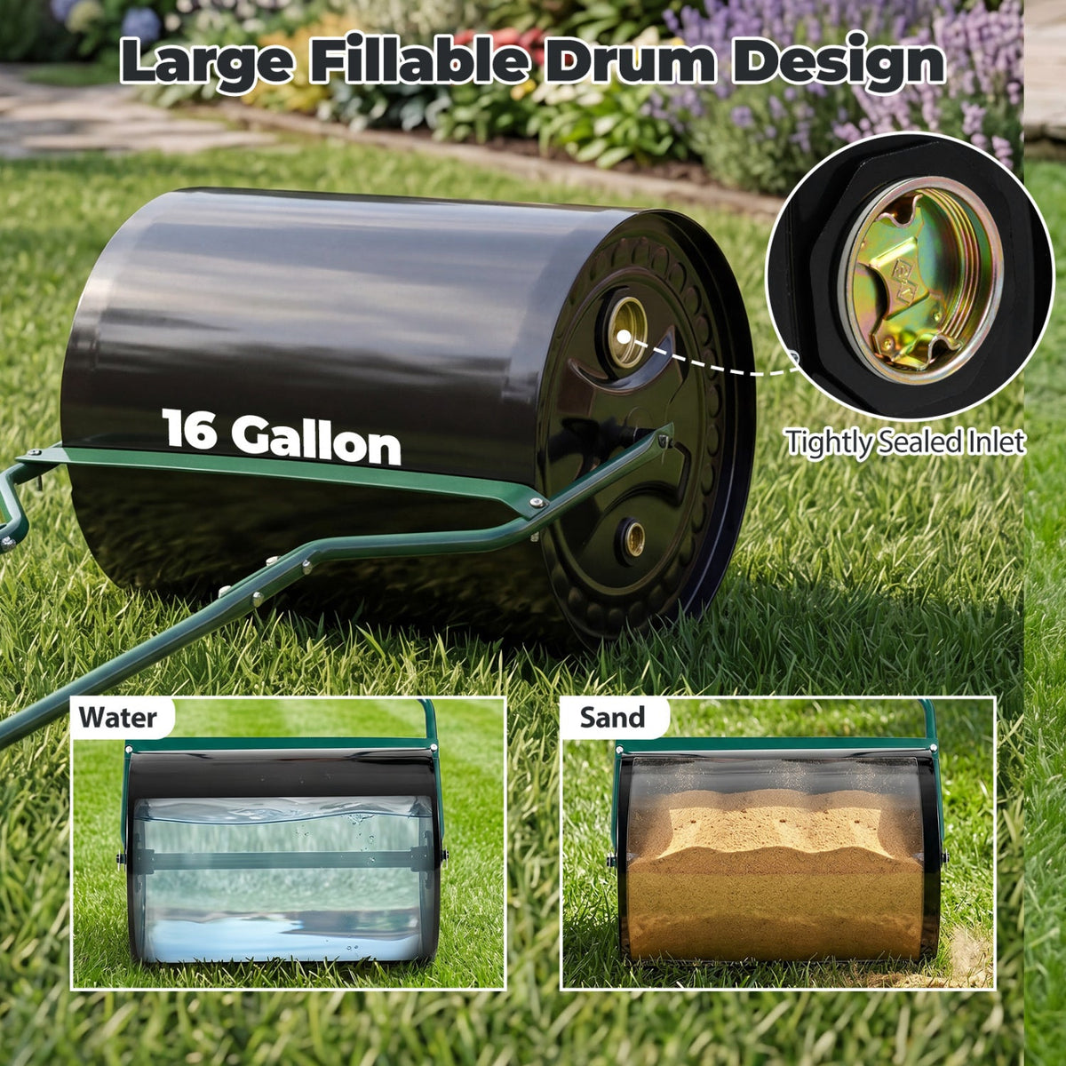 16 Gallon Lawn Roller Water/Sand Filled Garden Drum