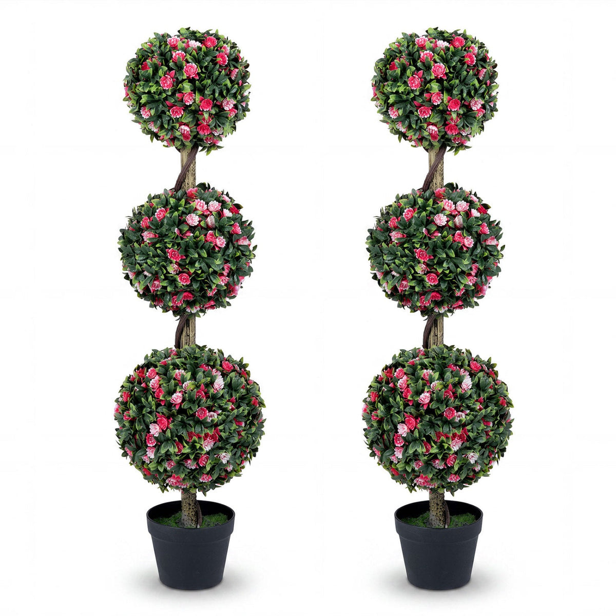 Artificial Triple Ball Rose Topiary Tree 43.5" - Set of 2