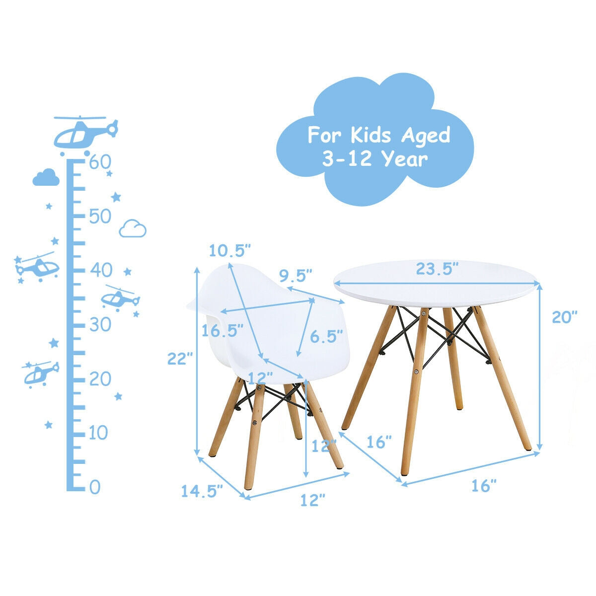 3 Pieces Kid's Modern Round Table Chair Set GBruno Store