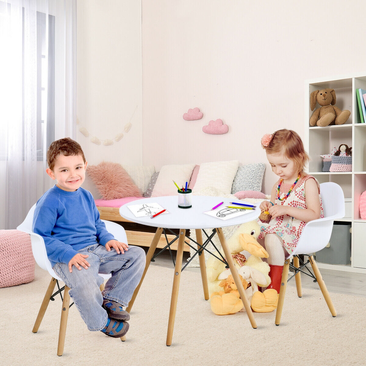 3 Pieces Kid's Modern Round Table Chair Set GBruno Store